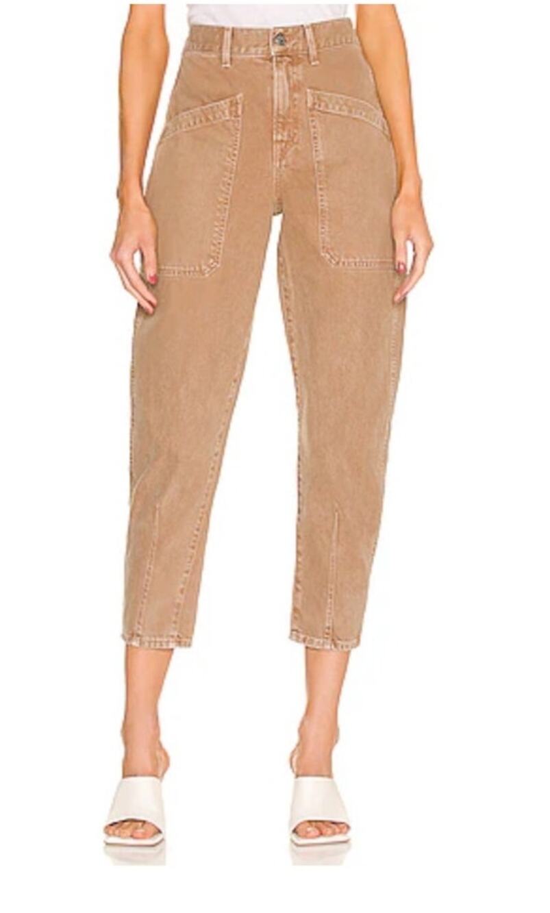 VERONICA BEARD CHARLIE BARREL LEG TAN PATCH POCKETS NWOT SIZE 32 100% COTTON